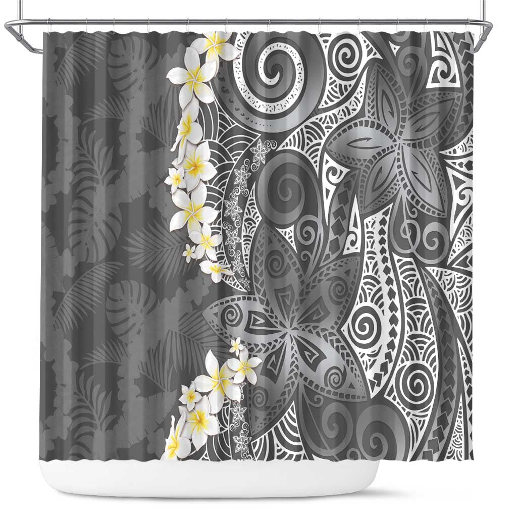 Gray Polynesian Tribal Frangipani Tropical Vibe Shower Curtain LT14 Gray - Polynesian Pride