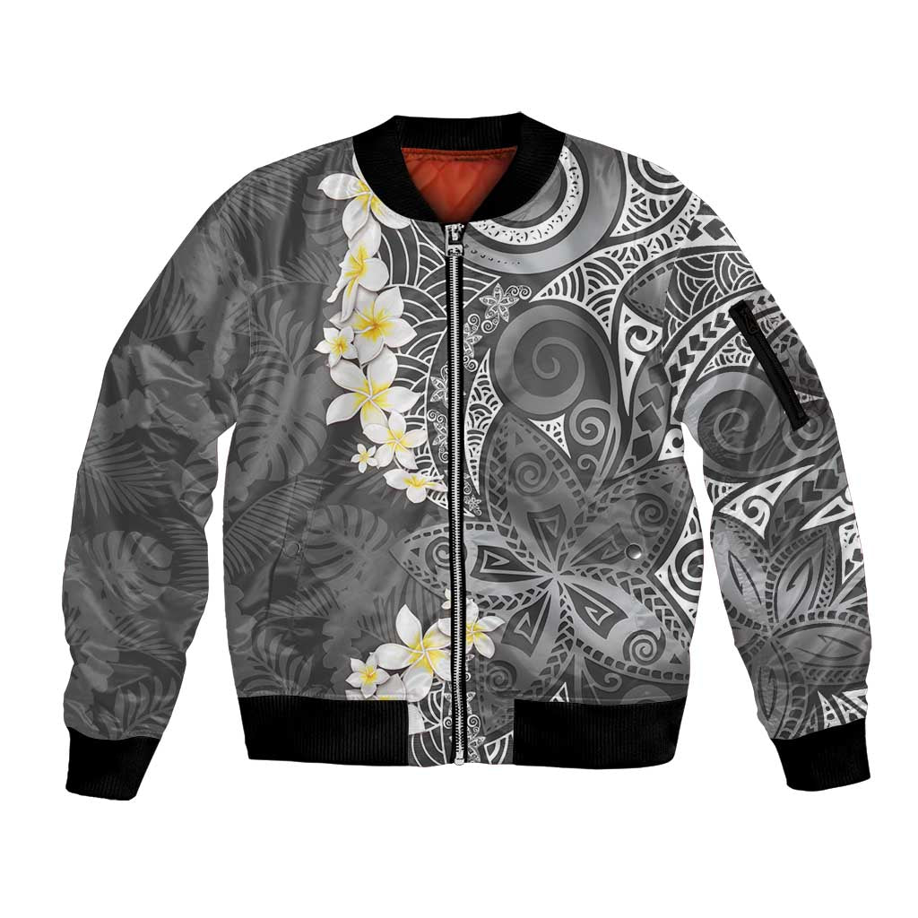 Gray Polynesian Tribal Frangipani Tropical Vibe Sleeve Zip Bomber Jacket LT14 Unisex Gray - Polynesian Pride