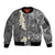 Gray Polynesian Tribal Frangipani Tropical Vibe Sleeve Zip Bomber Jacket