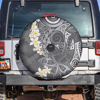 Gray Polynesian Tribal Frangipani Tropical Vibe Spare Tire Cover