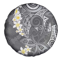 Gray Polynesian Tribal Frangipani Tropical Vibe Spare Tire Cover