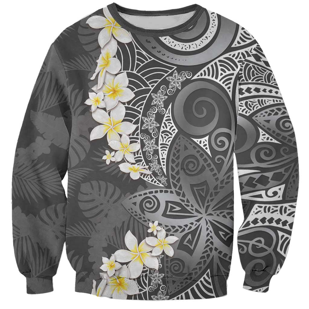 Gray Polynesian Tribal Frangipani Tropical Vibe Sweatshirt