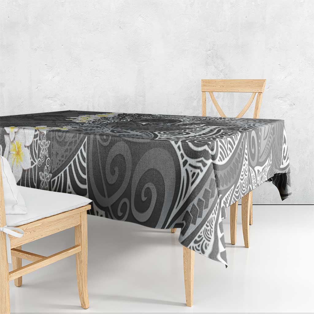 Gray Polynesian Tribal Frangipani Tropical Vibe Tablecloth