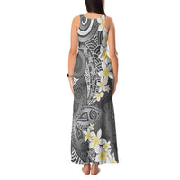 Gray Polynesian Tribal Frangipani Tropical Vibe Tank Maxi Dress