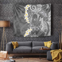 Gray Polynesian Tribal Frangipani Tropical Vibe Tapestry