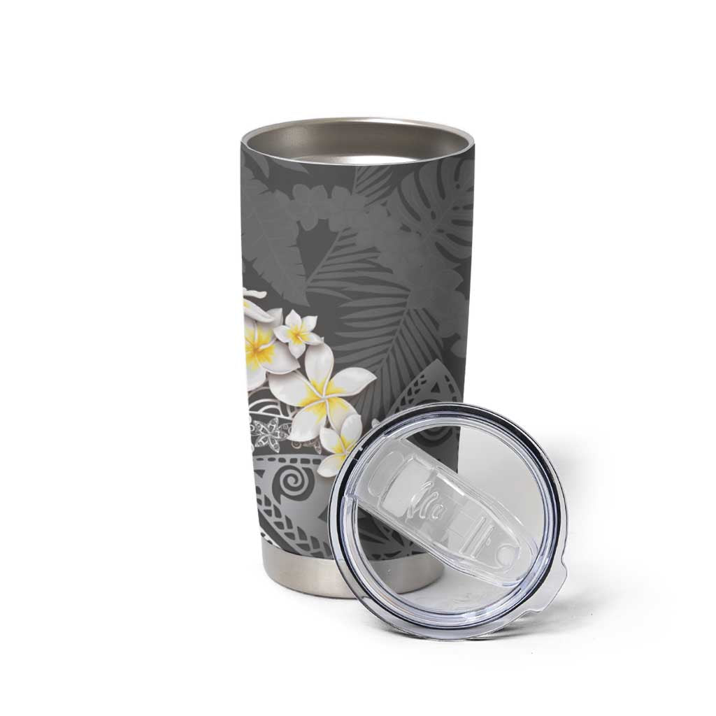 Gray Polynesian Tribal Frangipani Tropical Vibe Tumbler Cup
