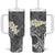 Gray Polynesian Tribal Frangipani Tropical Vibe Tumbler With Handle