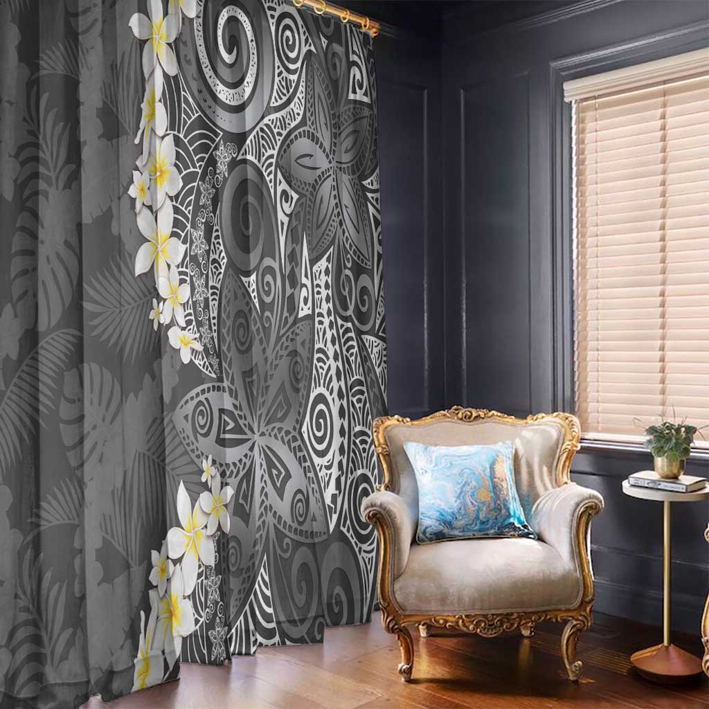 Gray Polynesian Tribal Frangipani Tropical Vibe Window Curtain