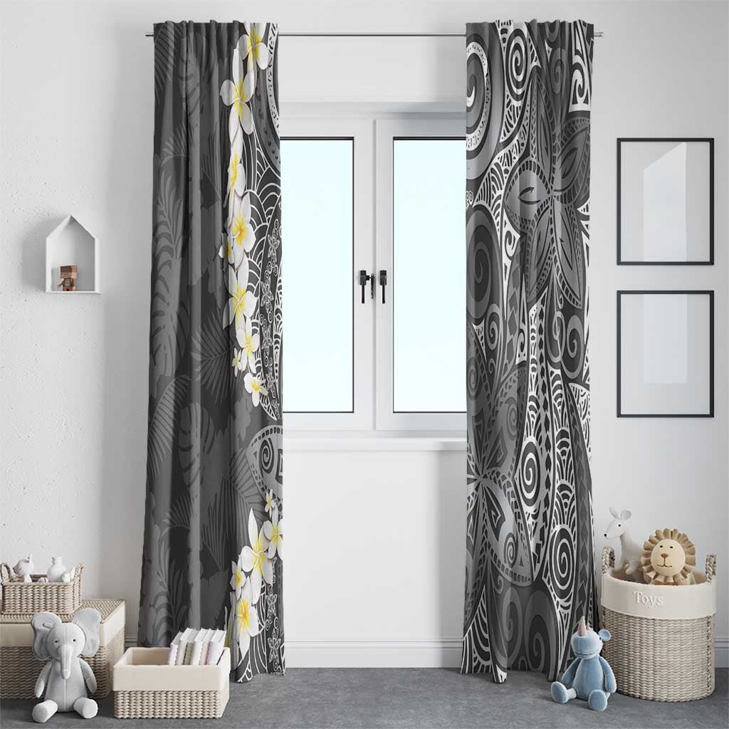 Gray Polynesian Tribal Frangipani Tropical Vibe Window Curtain