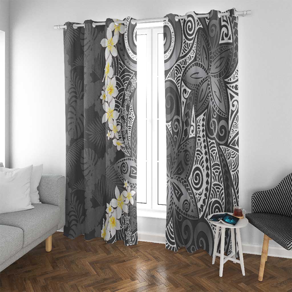 Gray Polynesian Tribal Frangipani Tropical Vibe Window Curtain