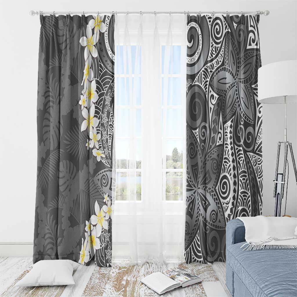 Gray Polynesian Tribal Frangipani Tropical Vibe Window Curtain