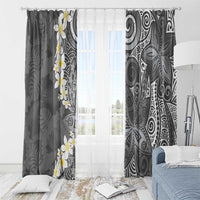 Gray Polynesian Tribal Frangipani Tropical Vibe Window Curtain