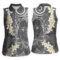 Gray Polynesian Tribal Frangipani Tropical Vibe Women Sleeveless Polo Shirt