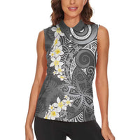 Gray Polynesian Tribal Frangipani Tropical Vibe Women Sleeveless Polo Shirt