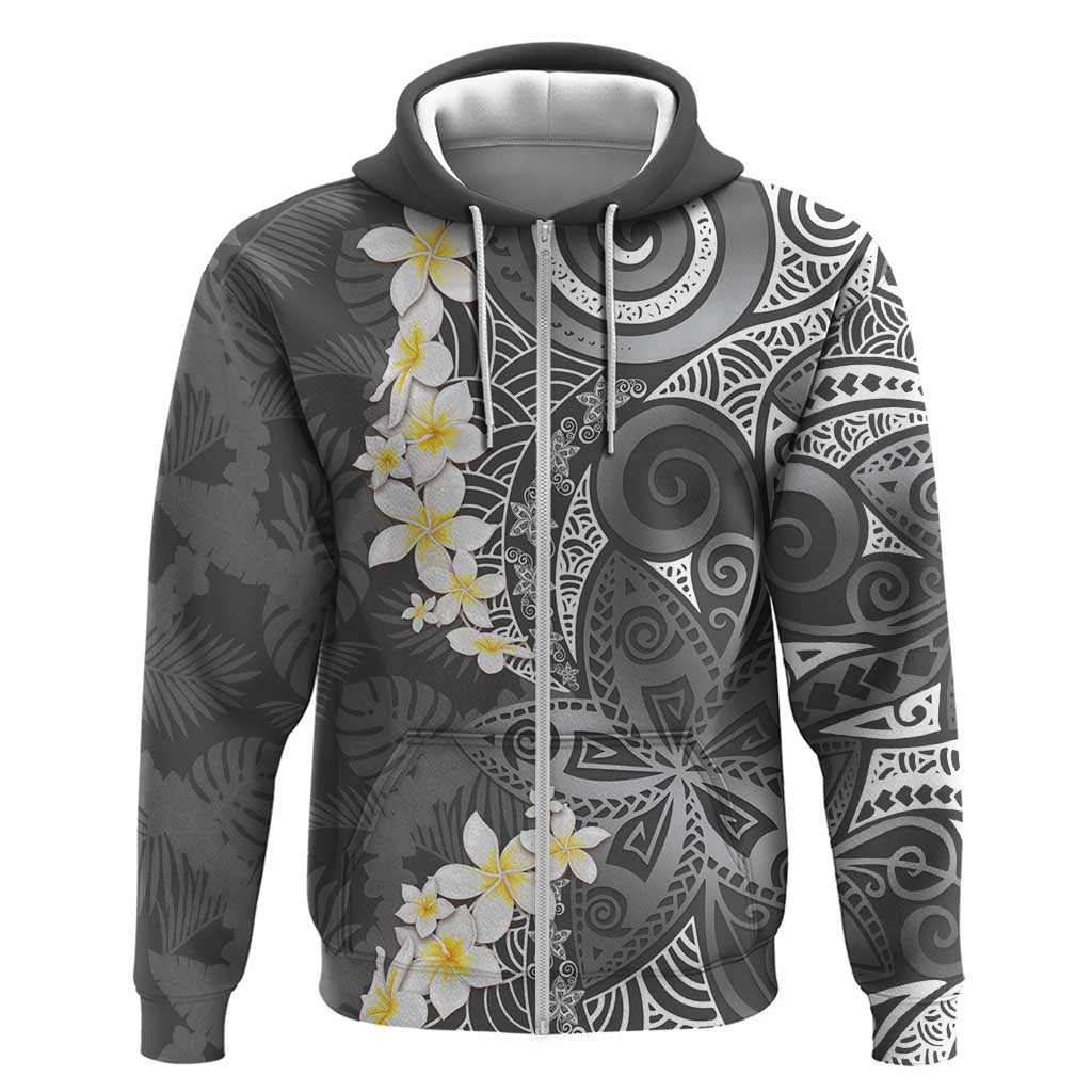 Gray Polynesian Tribal Frangipani Tropical Vibe Zip Hoodie LT14 Zip Hoodie Gray - Polynesian Pride