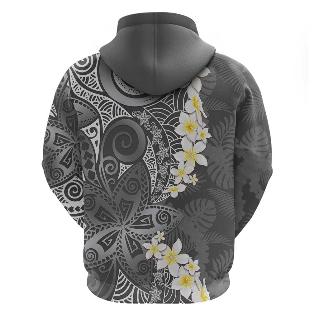 Gray Polynesian Tribal Frangipani Tropical Vibe Zip Hoodie