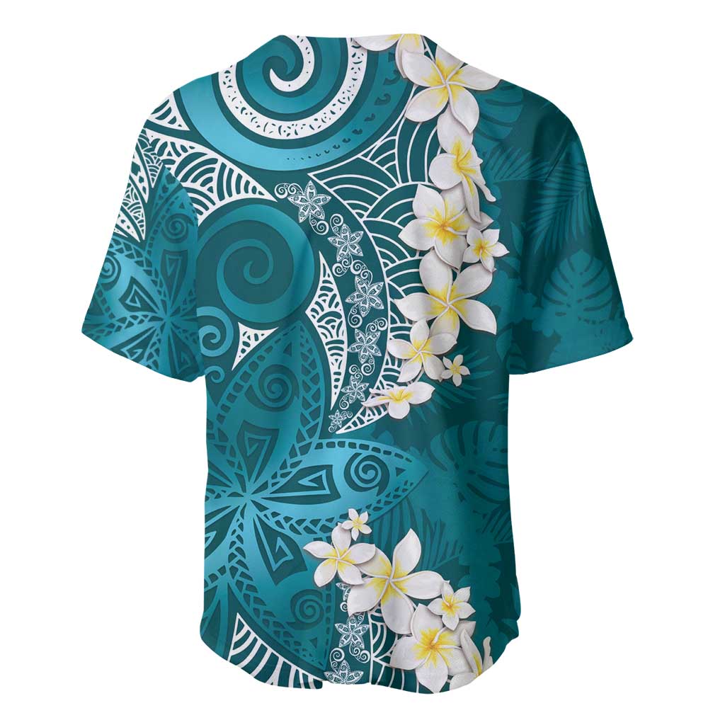 Cyan Polynesian Tribal Frangipani Tropical Vibe Baseball Jersey