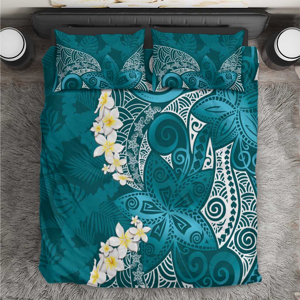 Cyan Polynesian Tribal Frangipani Tropical Vibe Bedding Set LT14 Cyan - Polynesian Pride