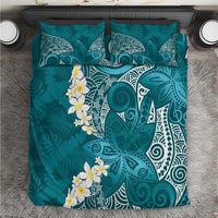 Cyan Polynesian Tribal Frangipani Tropical Vibe Bedding Set