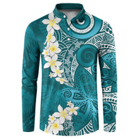Cyan Polynesian Tribal Frangipani Tropical Vibe Button Sweatshirt
