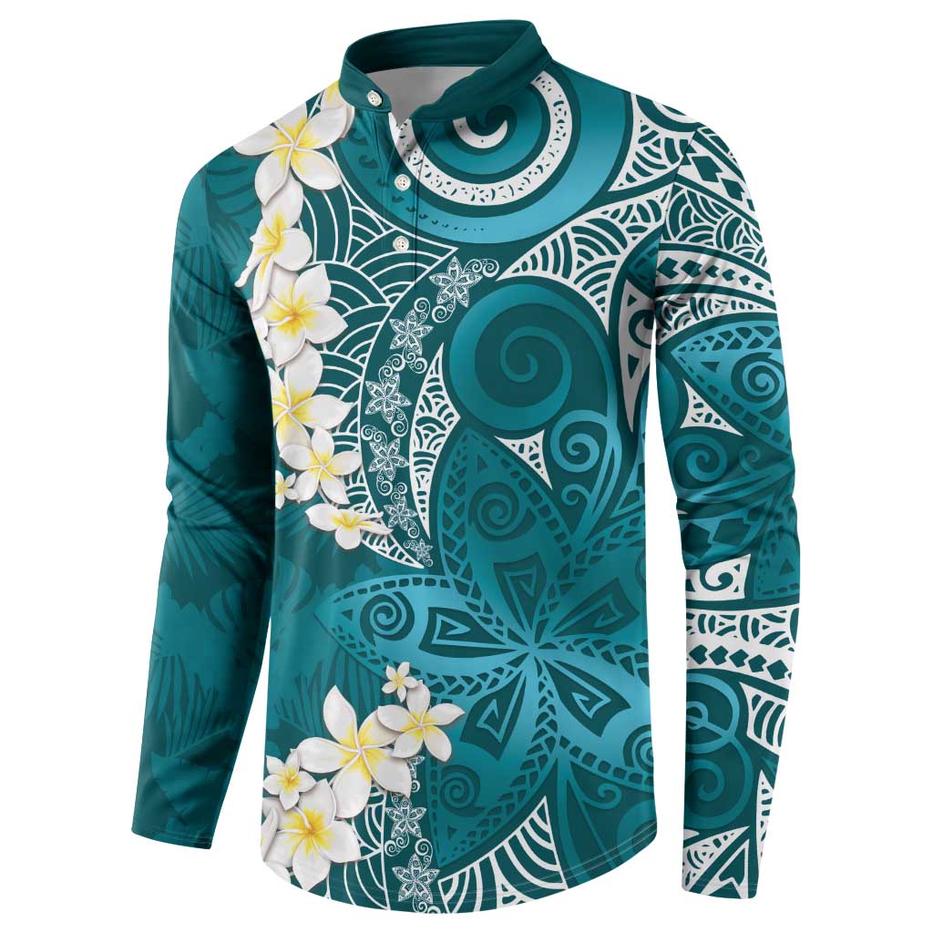 Cyan Polynesian Tribal Frangipani Tropical Vibe Button Sweatshirt