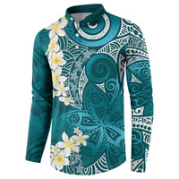 Cyan Polynesian Tribal Frangipani Tropical Vibe Button Sweatshirt