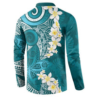 Cyan Polynesian Tribal Frangipani Tropical Vibe Button Sweatshirt