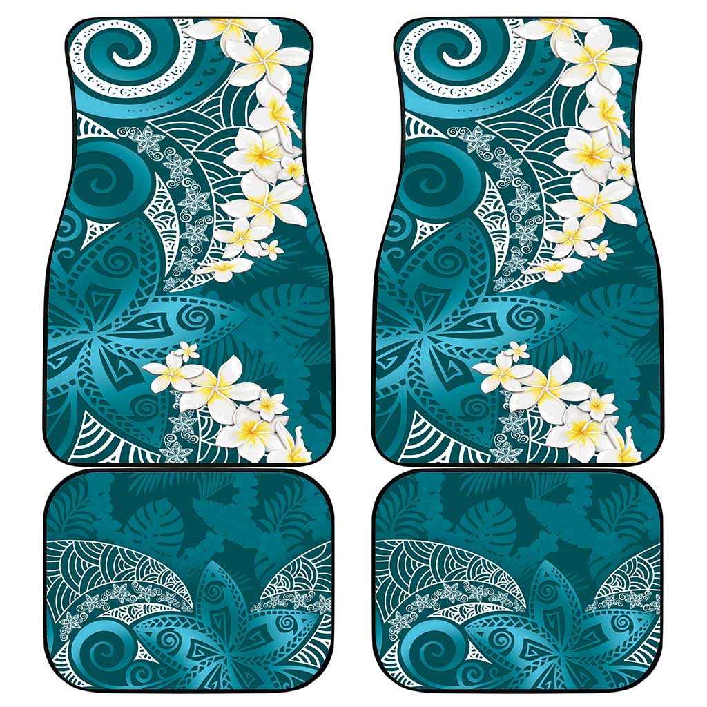 Cyan Polynesian Tribal Frangipani Tropical Vibe Car Mats