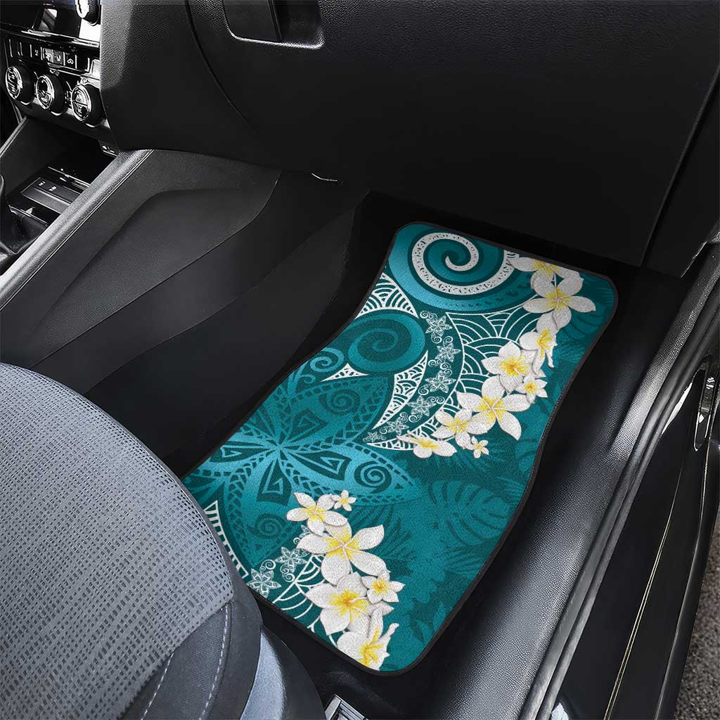 Cyan Polynesian Tribal Frangipani Tropical Vibe Car Mats