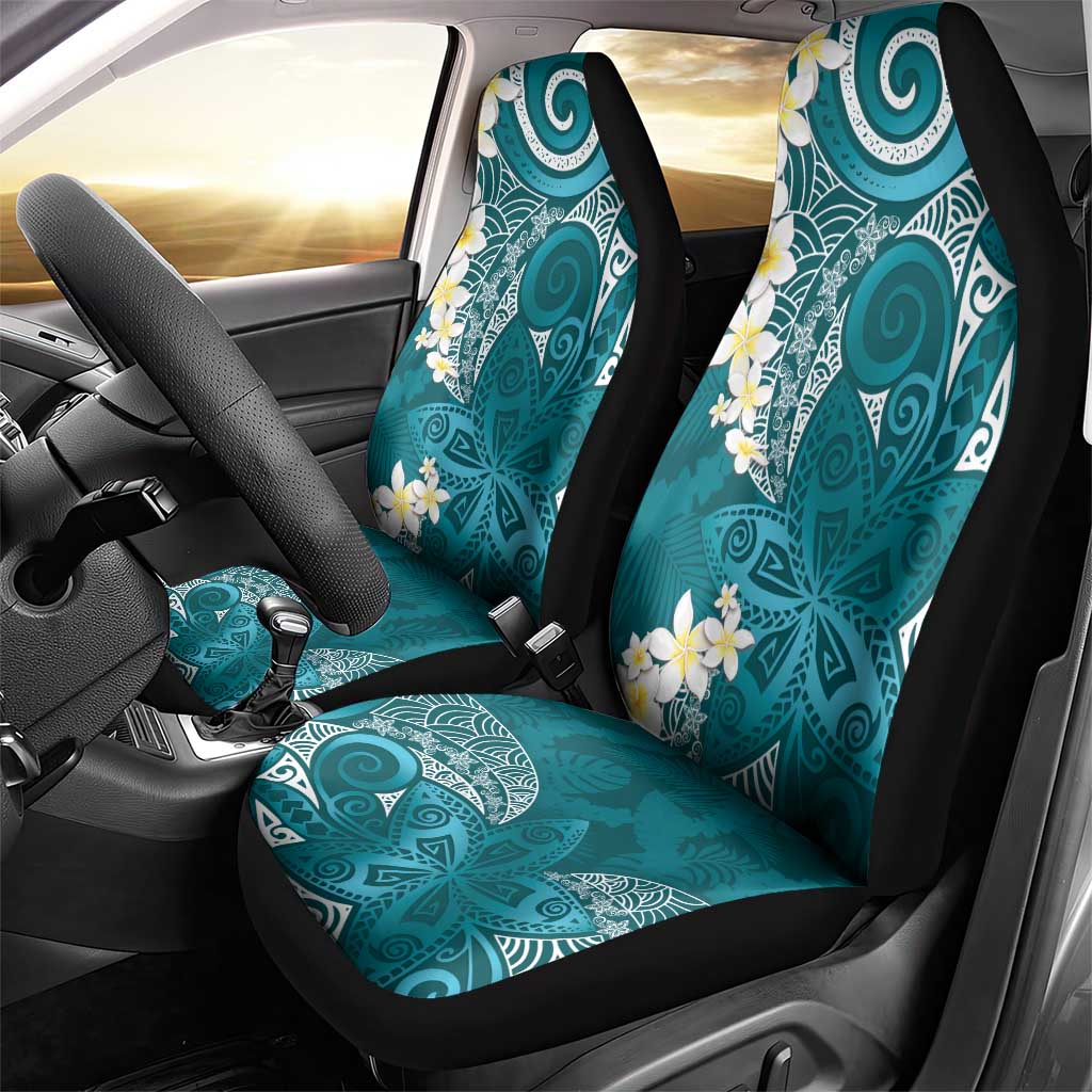 Cyan Polynesian Tribal Frangipani Tropical Vibe Car Seat Cover