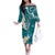 Cyan Polynesian Tribal Frangipani Tropical Vibe Family Matching Off The Shoulder Long Sleeve Dress and Hawaiian Shirt