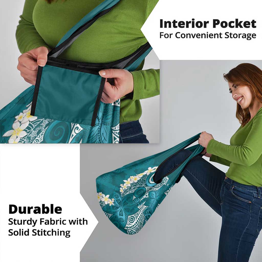 Cyan Polynesian Tribal Frangipani Tropical Vibe Grocery Bag