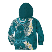 Cyan Polynesian Tribal Frangipani Tropical Vibe Kid Hoodie