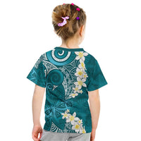 Cyan Polynesian Tribal Frangipani Tropical Vibe Kid T Shirt