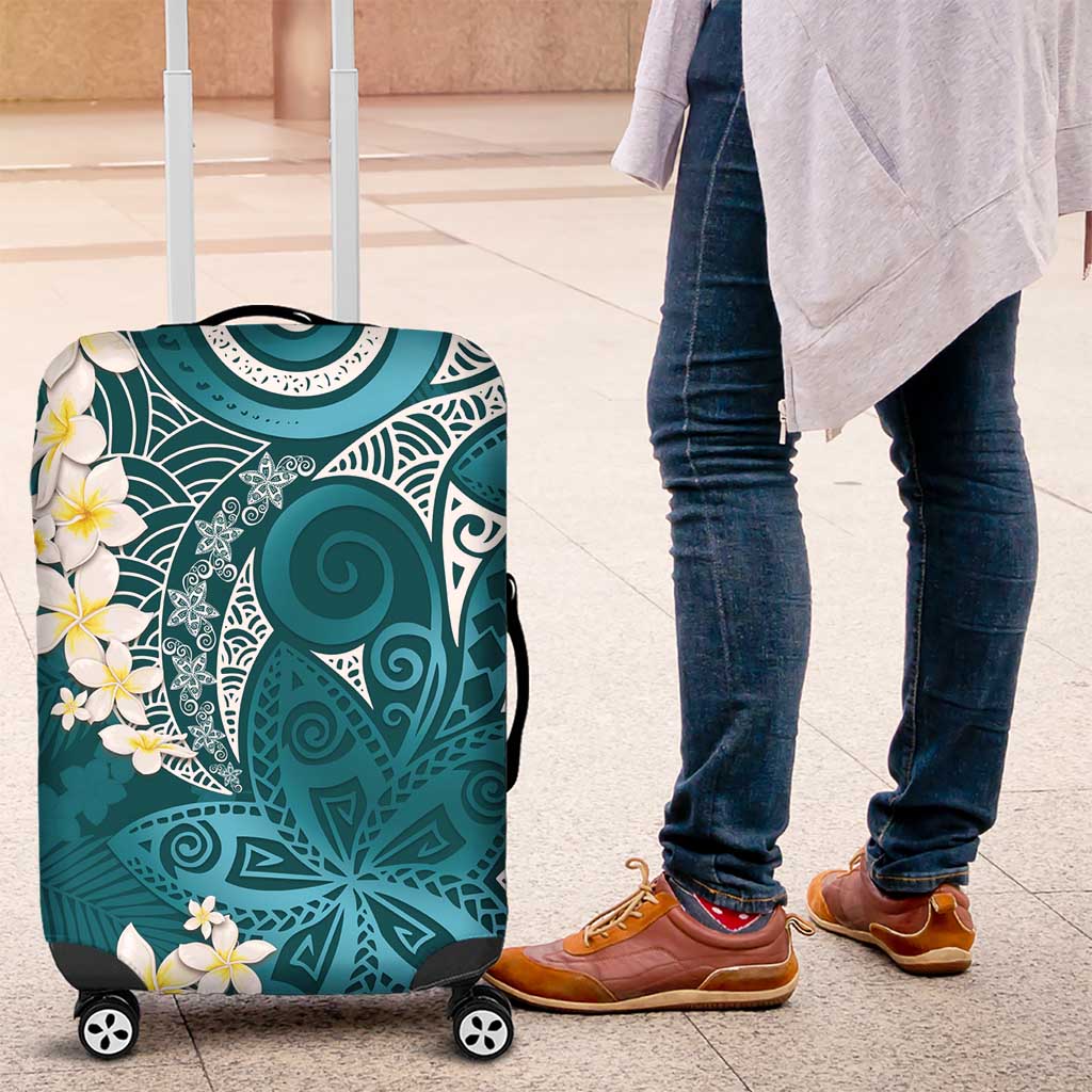 Cyan Polynesian Tribal Frangipani Tropical Vibe Luggage Cover LT14 Cyan - Polynesian Pride