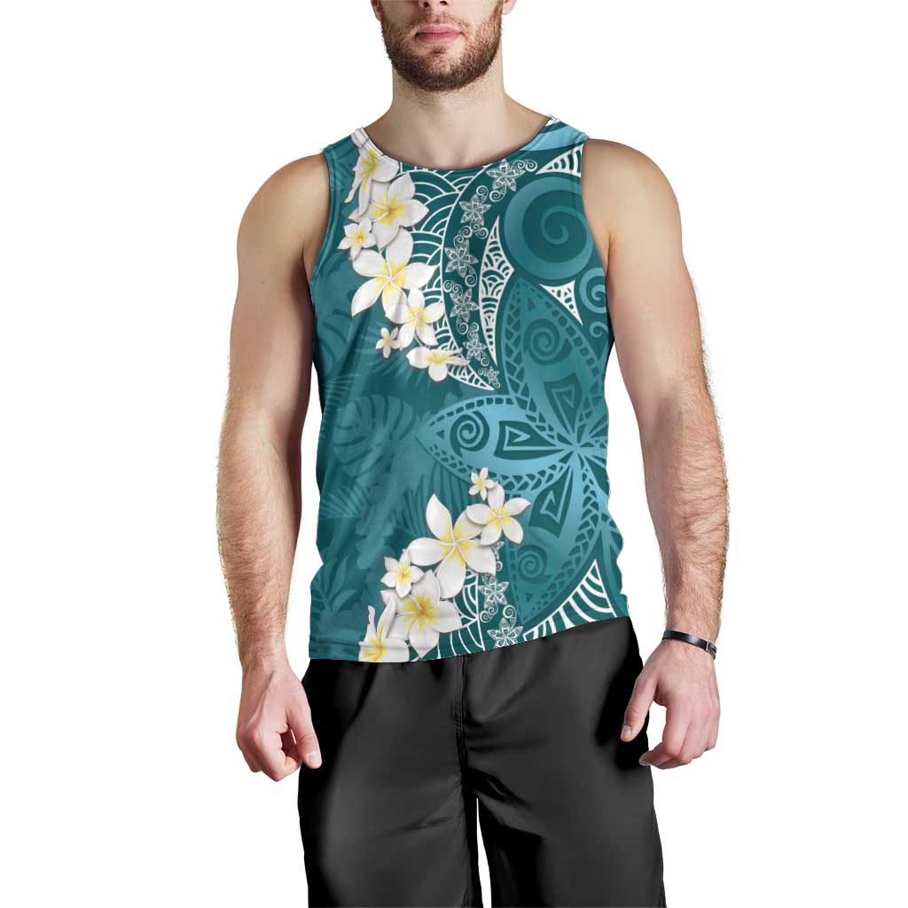 Cyan Polynesian Tribal Frangipani Tropical Vibe Men Tank Top