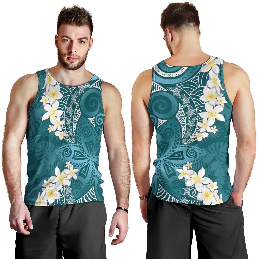 Cyan Polynesian Tribal Frangipani Tropical Vibe Men Tank Top