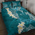 Cyan Polynesian Tribal Frangipani Tropical Vibe Quilt Bed Set