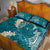 Cyan Polynesian Tribal Frangipani Tropical Vibe Quilt Bed Set