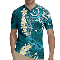 Cyan Polynesian Tribal Frangipani Tropical Vibe Rugby Jersey