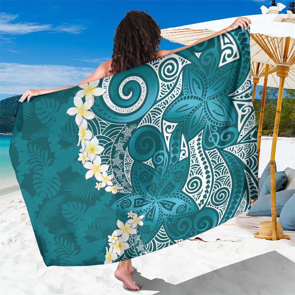 Cyan Polynesian Tribal Frangipani Tropical Vibe Sarong LT14 One Size 44 x 66 inches Cyan - Polynesian Pride