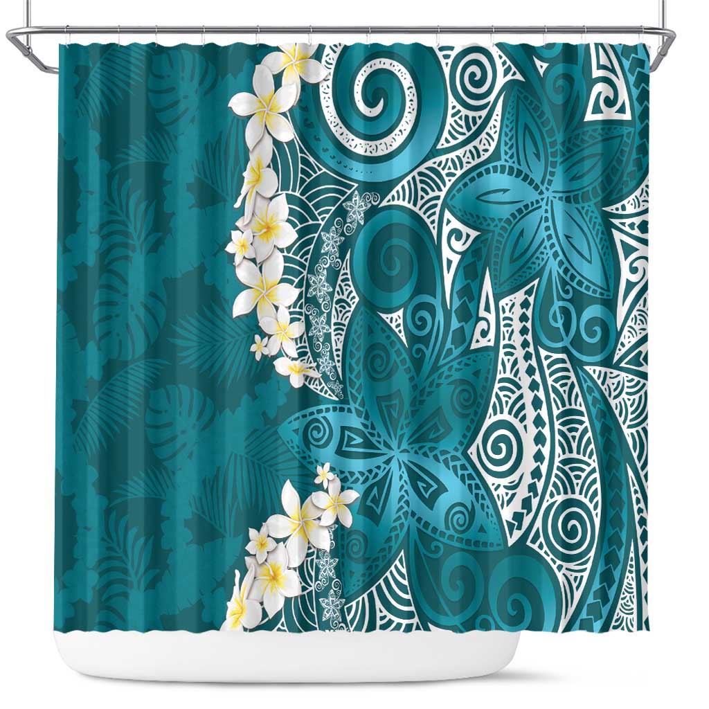 Cyan Polynesian Tribal Frangipani Tropical Vibe Shower Curtain LT14 Cyan - Polynesian Pride