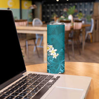 Cyan Polynesian Tribal Frangipani Tropical Vibe Skinny Tumbler
