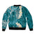 Cyan Polynesian Tribal Frangipani Tropical Vibe Sleeve Zip Bomber Jacket