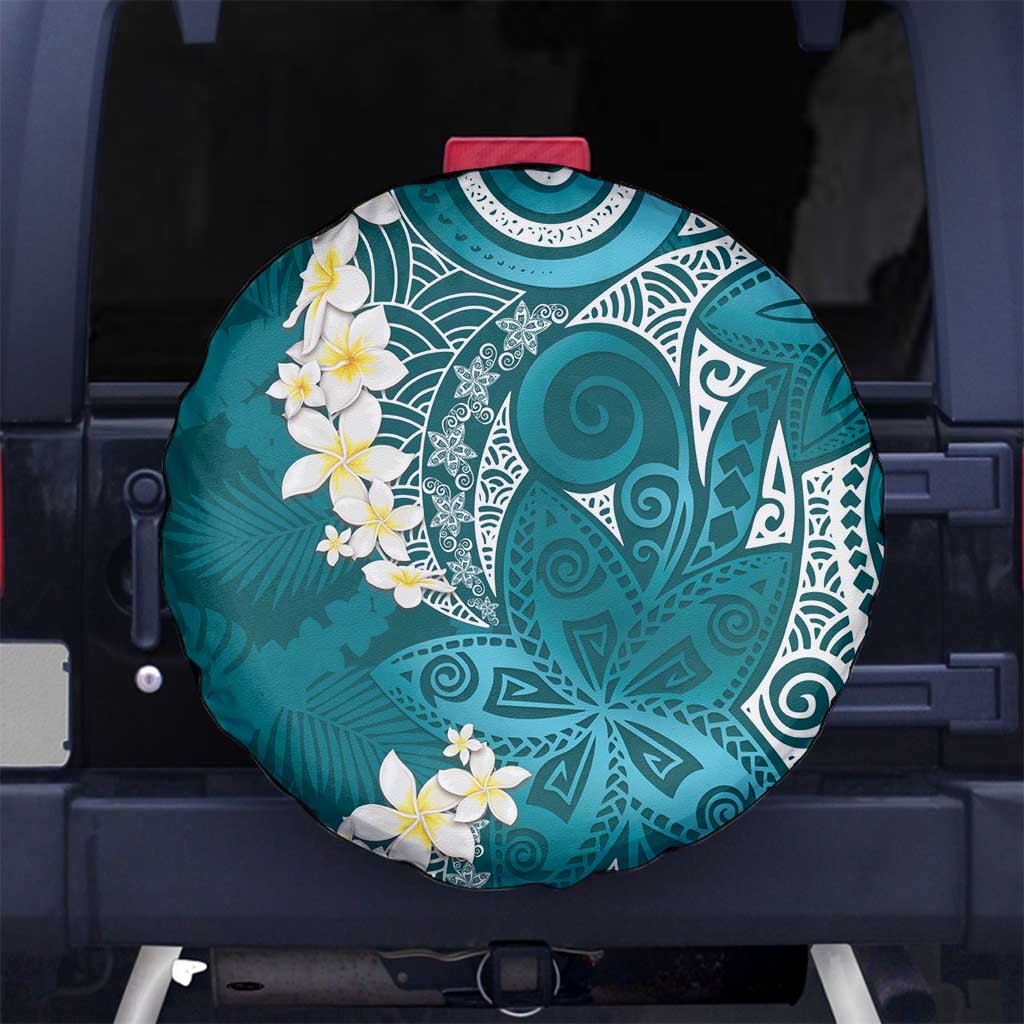 Cyan Polynesian Tribal Frangipani Tropical Vibe Spare Tire Cover