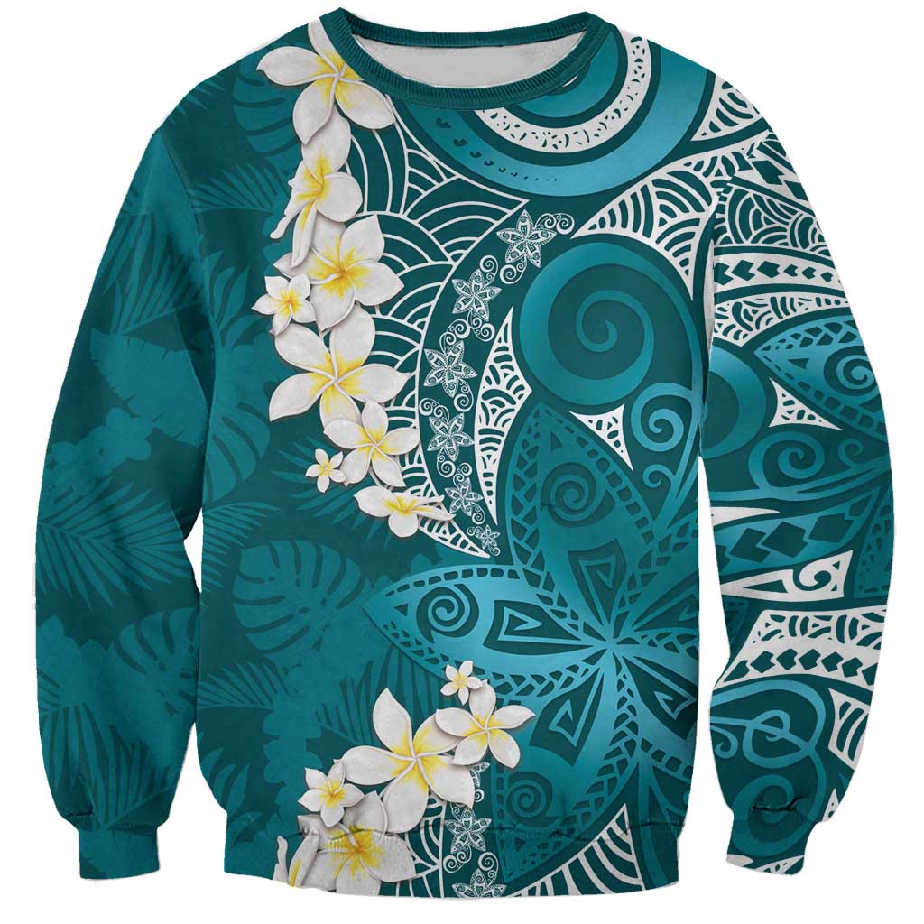 Cyan Polynesian Tribal Frangipani Tropical Vibe Sweatshirt