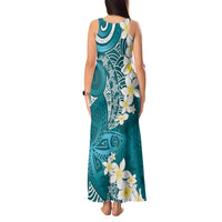 Cyan Polynesian Tribal Frangipani Tropical Vibe Tank Maxi Dress