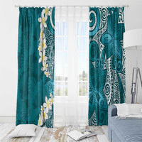 Cyan Polynesian Tribal Frangipani Tropical Vibe Window Curtain