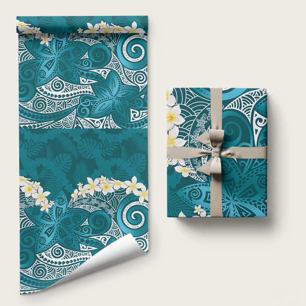 Cyan Polynesian Tribal Frangipani Tropical Vibe Wrapping Paper - Polynesian Pride