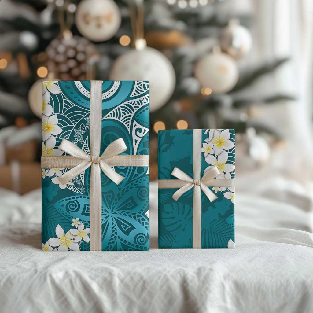 Cyan Polynesian Tribal Frangipani Tropical Vibe Wrapping Paper - Polynesian Pride